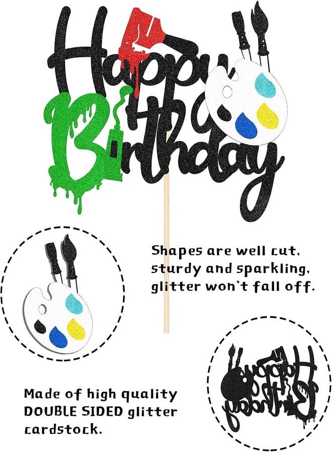 Confetti! Artist Themed Happy Birthday Cake Topper - Glitter Art Palette and Paint Brush Design - Perfect for Art Party Decorations, Kids Painting Birthday Celebrations - Image 3